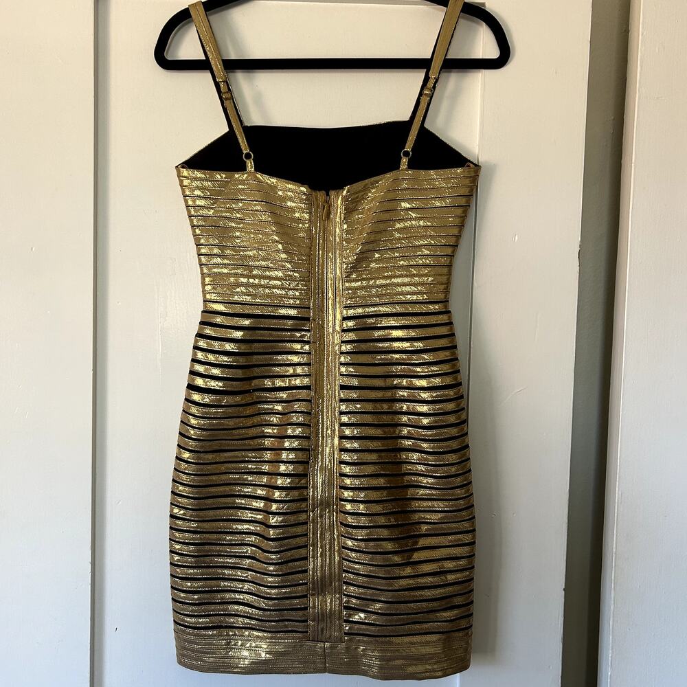 BCBG Max Azria glamerous gold mini party glam statement dress - Picture 3 of 4